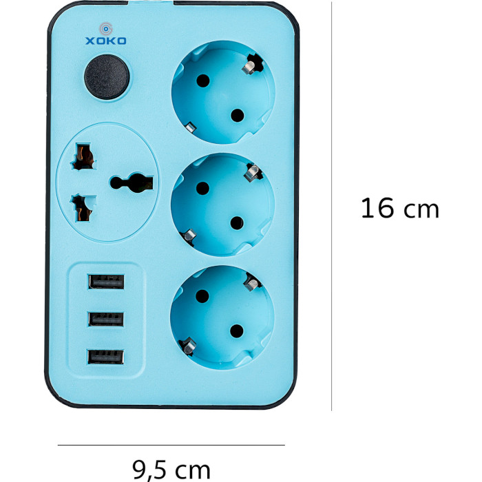 Мережевий фільтр XOKO XK-SP-3-3-1 Blue, 4 розетки, 3xUSB, 1.8м