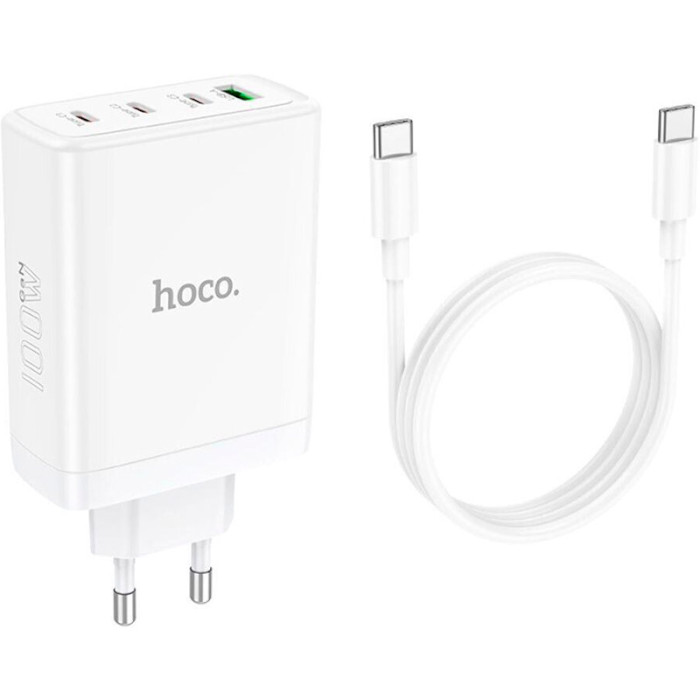 Зарядний пристрій HOCO N31 Leader 1xUSB-A, 3xUSB-C, PD100W, QC3.0 White w/Type-C to Type-C cable (6931474784186)
