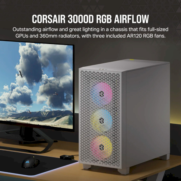 Корпус CORSAIR 3000D RGB Airflow White (CC-9011256-WW)