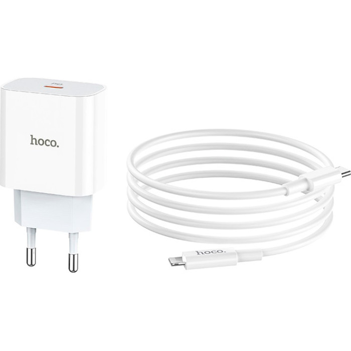 Зарядное устройство HOCO C76A Speed source 1xUSB-C, PD20W White w/Type-C to Lightning cable (6931474746924)