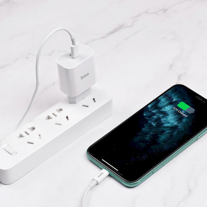 Зарядний пристрій HOCO C76A Speed source 1xUSB-C, PD20W White w/Type-C to Lightning cable (6931474746924)