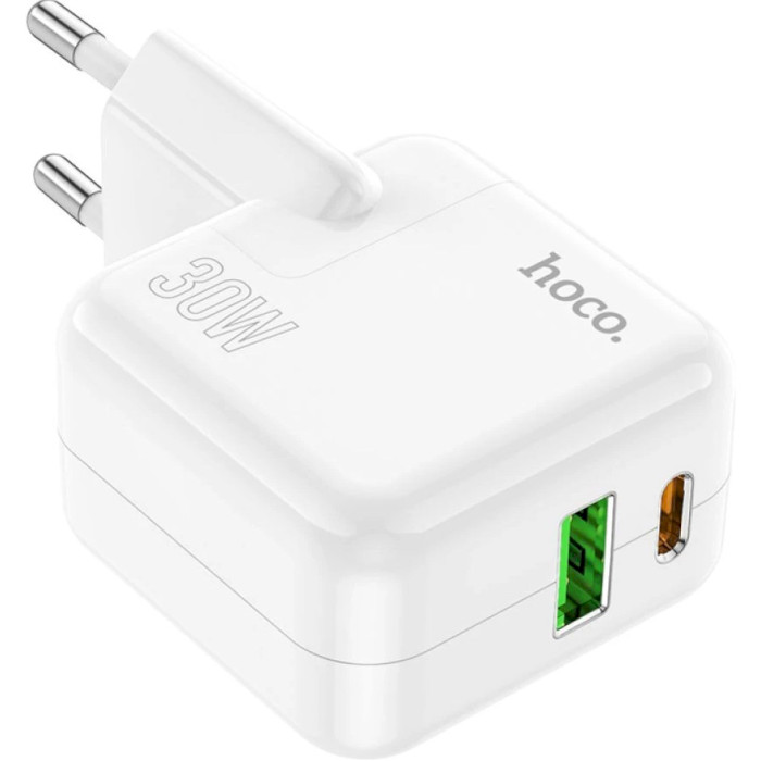 Зарядное устройство HOCO C111A Lucky 1xUSB-A, 1xUSB-C, PD30W, QC3.0 White (6931474790866)