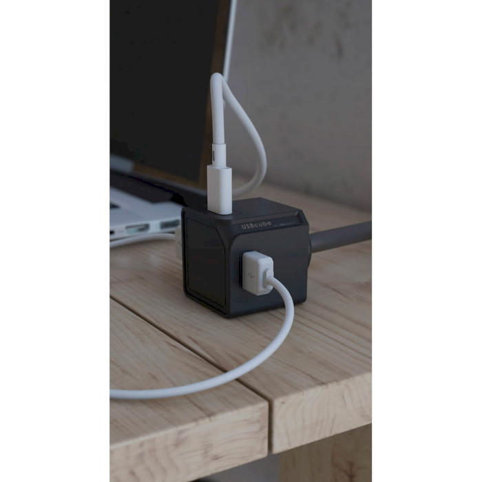 Зарядное устройство ALLOCACOC USBcube Original 2xUSB-A, 2xUSB-C, 15W, cable 1.5m Black