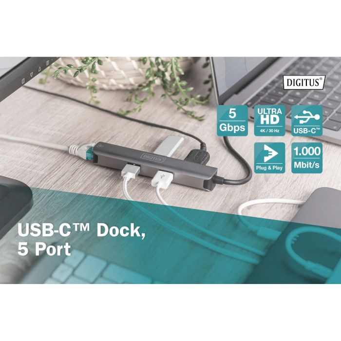 Порт-репликатор DIGITUS USB-C 5-port Dock (DA-70892)