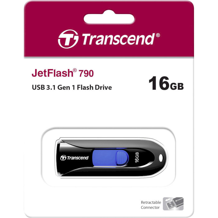 Флэшка TRANSCEND JetFlash 790 16GB USB3.1 Black (TS16GJF790K)