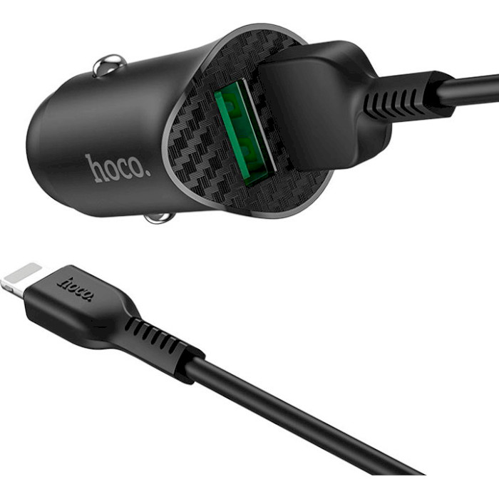 Автомобільний зарядний пристрій HOCO Z39 Farsighted 2xUSB-A, QC3.0 Black w/Lightning cable (6931474735041)