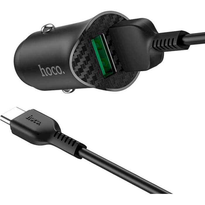 Автомобильное зарядное устройство HOCO Z39 Farsighted 2xUSB-A, QC3.0 Black w/Type-C cable (6931474735089)