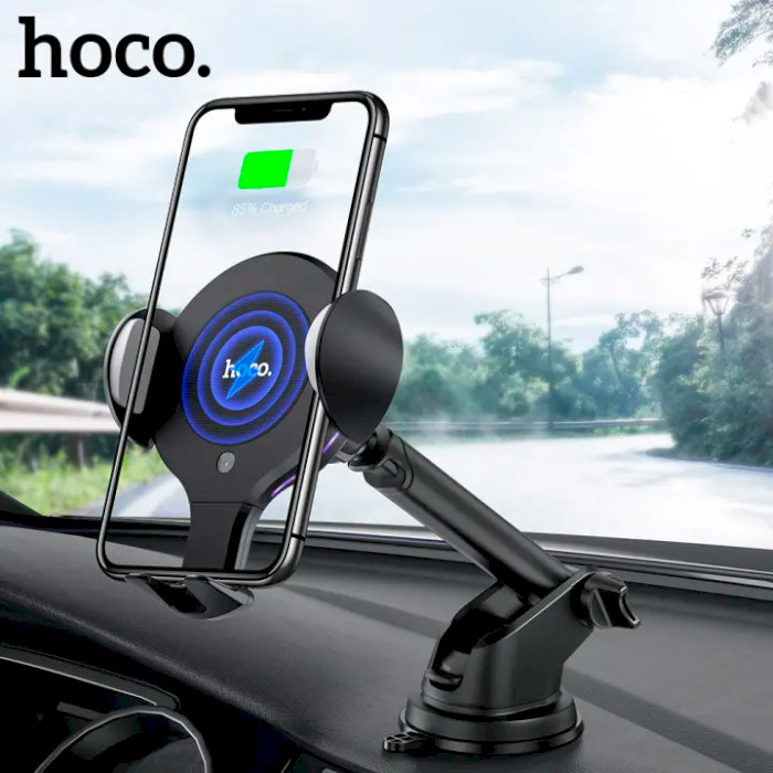 Автодержатель с беспроводной зарядкой HOCO CA60 Aspiring Automatic Induction Wireless Fast Charging Black