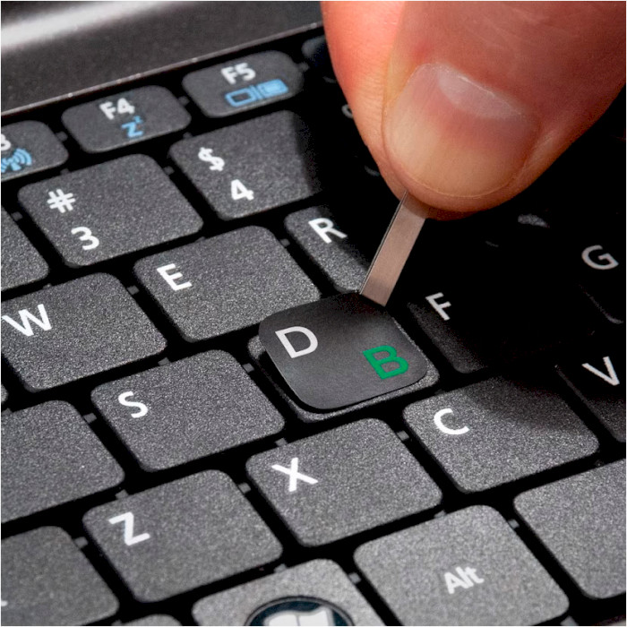 Наліпки на клавіатуру SampleZone чорні із зеленими та білими літерами, EN/UA/RU (SZ-BK-GS)