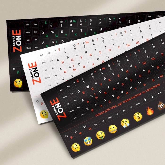 Наліпки на клавіатуру SampleZone чорні з помаранчевими та білими літерами, EN/UA/RU (SZ-BK-RS)