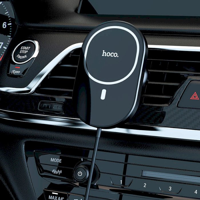 Автодержатель с беспроводной зарядкой HOCO CA90 Powerful Magnetic Wireless Charging Car Holder Black
