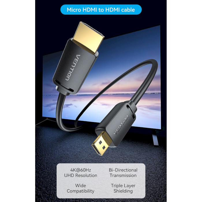 Кабель VENTION HDMI - Micro-HDMI v2.0 1м Black (AGIBF)