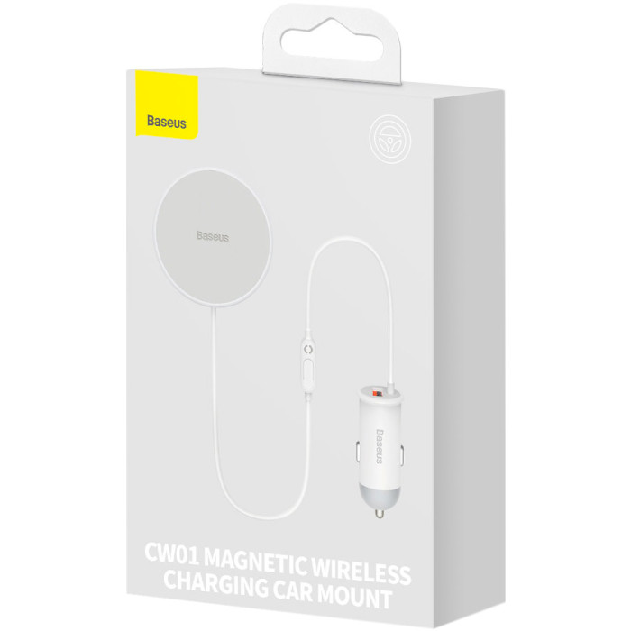 Автотримач для смартфона з бездротовою зарядкою BASEUS CW01 Magnetic Wireless Charging Car Mount 40W USB-C White (SUCX040102)