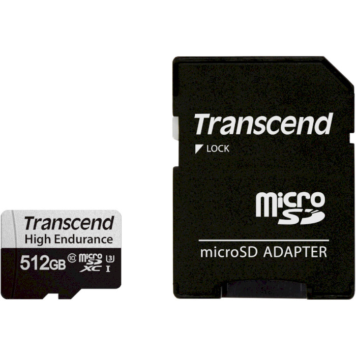 Карта пам'яті TRANSCEND microSDXC High Endurance 350V 512GB UHS-I U3 Class 10 + SD-adapter (TS512GUSD350V)