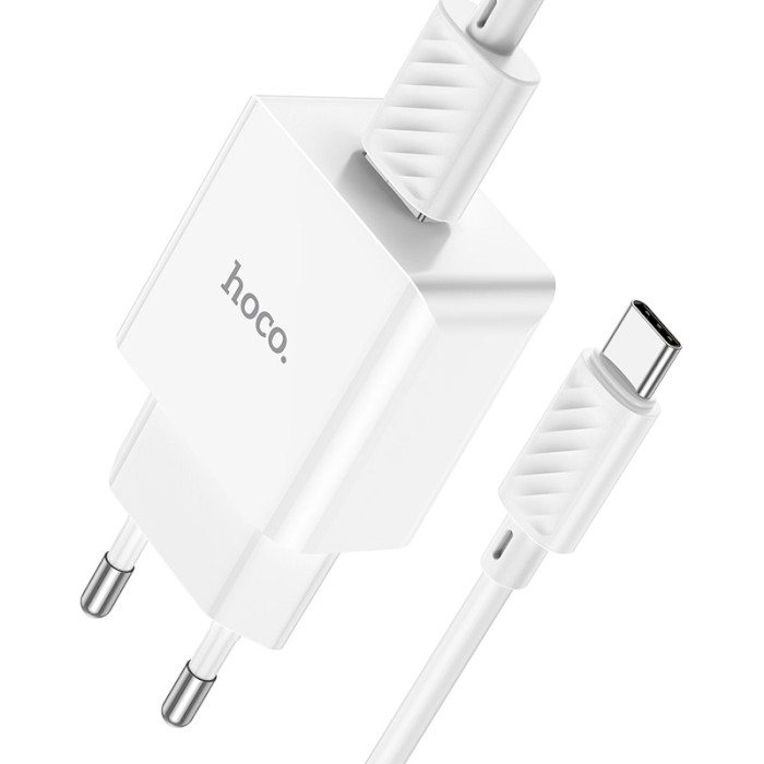 Зарядное устройство HOCO C106A Leisure 1xUSB-A, 2.1A White w/Type-C cable (6931474783912)