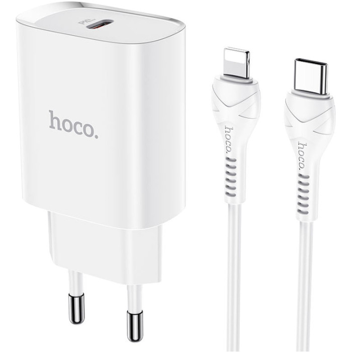 Зарядний пристрій HOCO N14 Smart 1xUSB-C, PD20W White w/Type-C to Lightning cable (6931474745033)