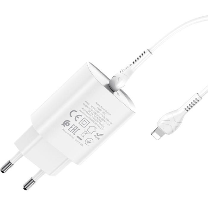 Зарядное устройство HOCO N14 Smart 1xUSB-C, PD20W White w/Type-C to Lightning cable (6931474745033)