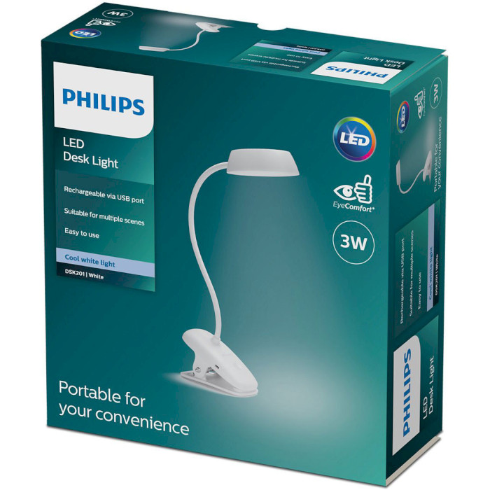 Лампа настольная на прищепке PHILIPS LED Desk Light Donutclip White (929003179727)