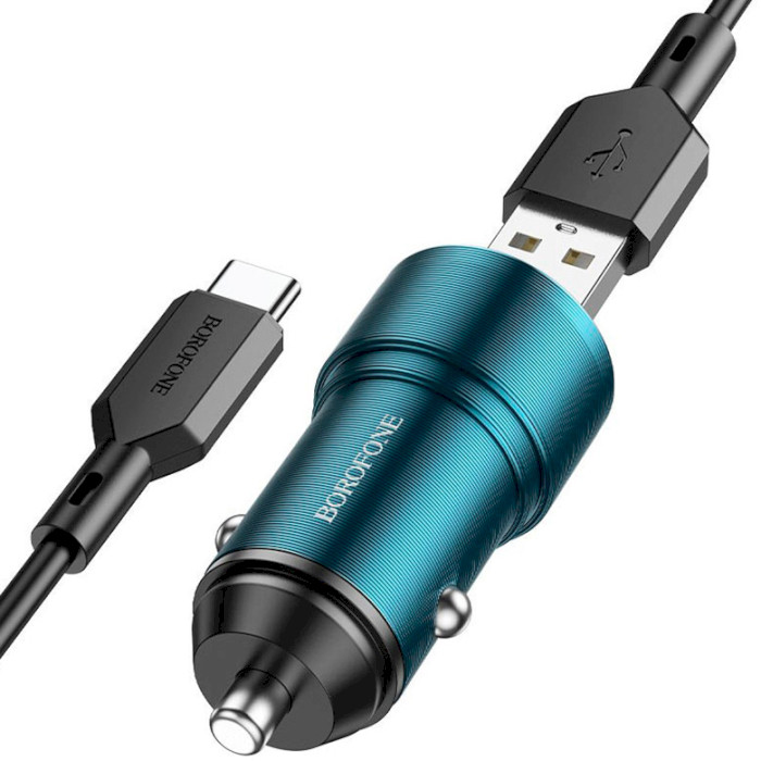 Автомобильное зарядное устройство BOROFONE BZ19A Wisdom 1xUSB-A Sapphire Blue w/Type-C cable (BZ19ACSU)