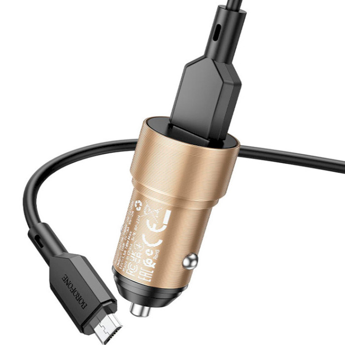 Автомобильное зарядное устройство BOROFONE BZ19A Wisdom 1xUSB-A Gold w/Micro-USB cable (BZ19AMG)