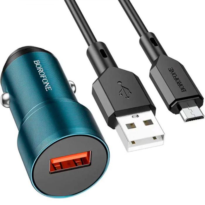 Автомобильное зарядное устройство BOROFONE BZ19A Wisdom 1xUSB-A Sapphire Blue w/Micro-USB cable (BZ19AMSU)