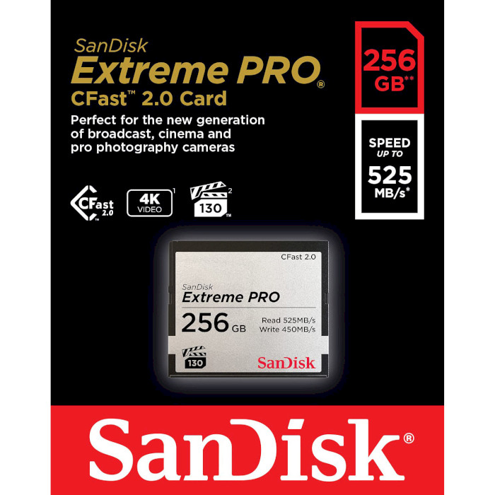 Карта пам'яті SANDISK CFast 2.0 Extreme Pro 256GB VPG-130 (SDCFSP-256G-G46D)