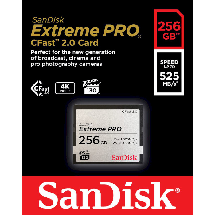 Карта памяти SANDISK CFast 2.0 Extreme Pro 256GB VPG-130 (SDCFSP-256G-G46D)