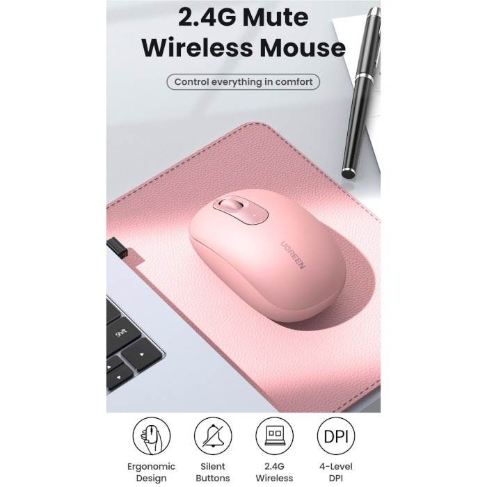 Миша UGREEN MU105 Portable Pink (90686)