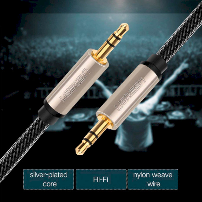 Кабель UGREEN AV125 3.5mm Male to 3.5mm Male Braided Audio Cable mini-jack 3.5mm 0.5м Gray (10601)