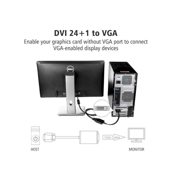 Конвертер відеосигналу UGREEN DVI(24+1) Male to VGA Female Active Converter DVI - VGA 0.3м Black (40259)