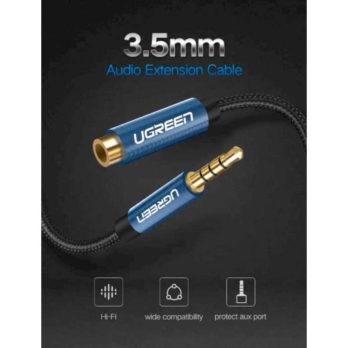 Кабель-подовжувач UGREEN AV118 mini-jack 3.5mm 1.5м Blue (40674)