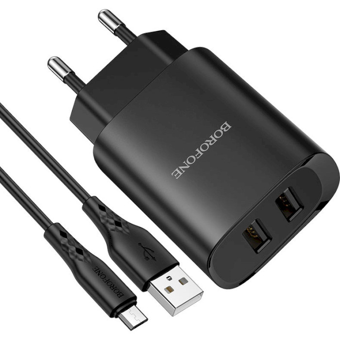 Зарядное устройство BOROFONE BN2 Super Fast 2xUSB-A, 2.1A Black w/Micro-USB cable (BN2MB)