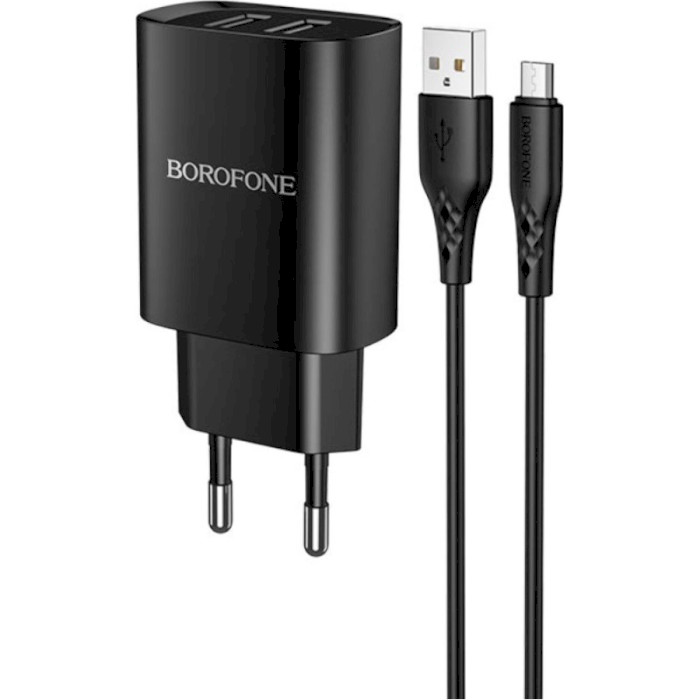 Зарядное устройство BOROFONE BN2 Super Fast 2xUSB-A, 2.1A Black w/Micro-USB cable (BN2MB)