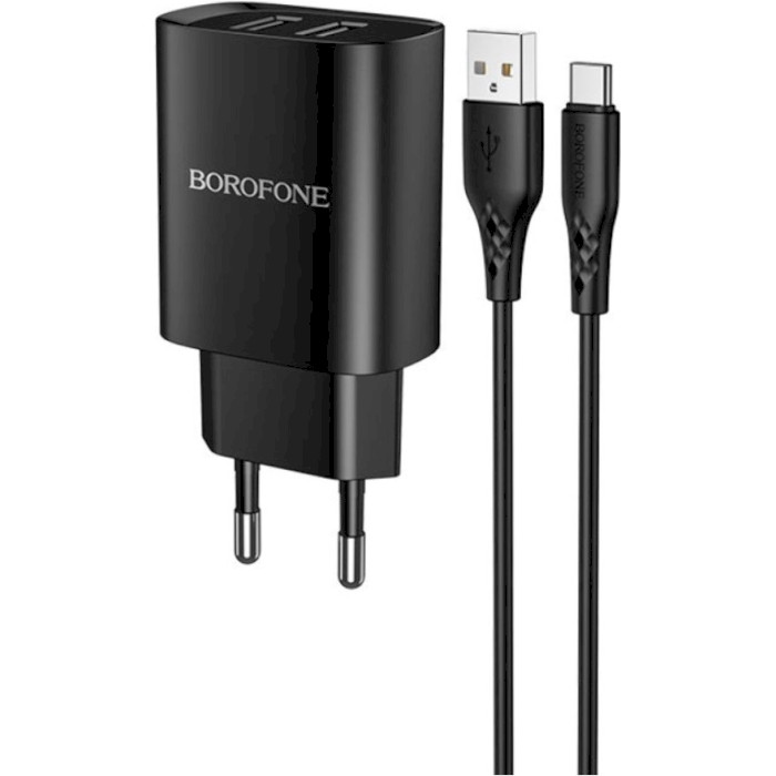 Зарядное устройство BOROFONE BN2 Super Fast 2xUSB-A, 2.1A Black w/Type-C cable (BN2TB)