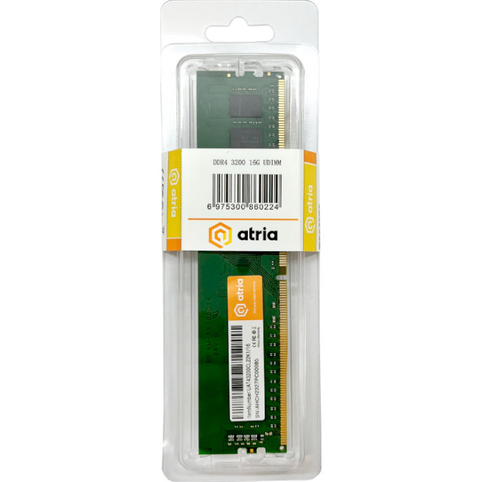 Модуль пам'яті ATRIA DDR4 3200MHz 16GB (UAT43200CL22K1/16)