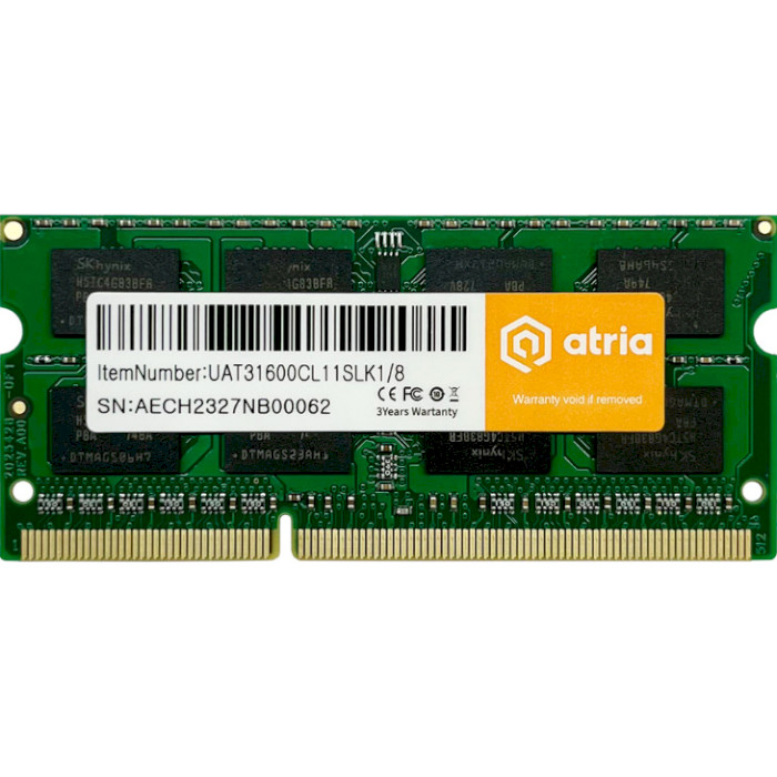 Модуль пам'яті ATRIA SO-DIMM DDR3 1600MHz 8GB (UAT31600CL11SLK1/8)