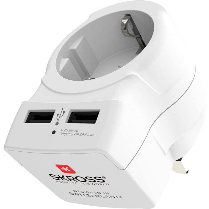 Переходник сетевой SKROSS Europe to UK USB White (1.500280)