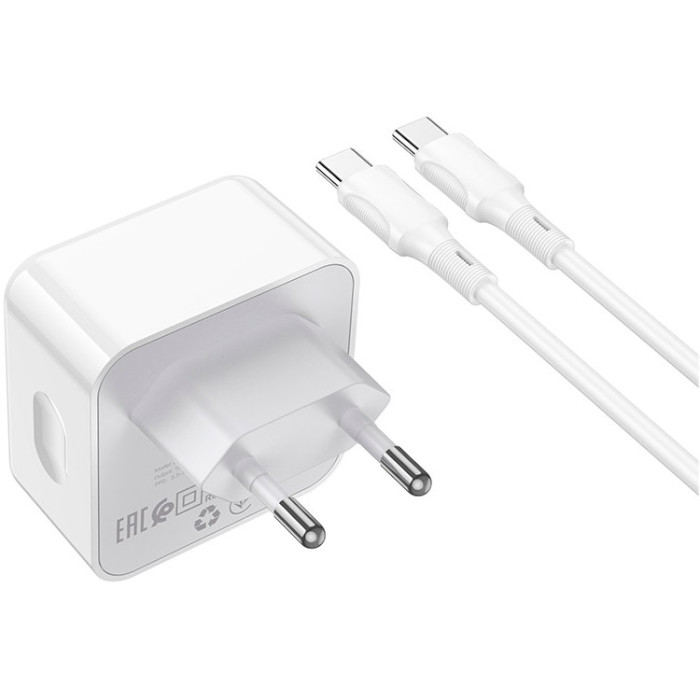 Зарядний пристрій BOROFONE BA76A Source 2xUSB-C, PD35W, QC3.0 White w/Type-C to Type-C cable (BA76ACCW)