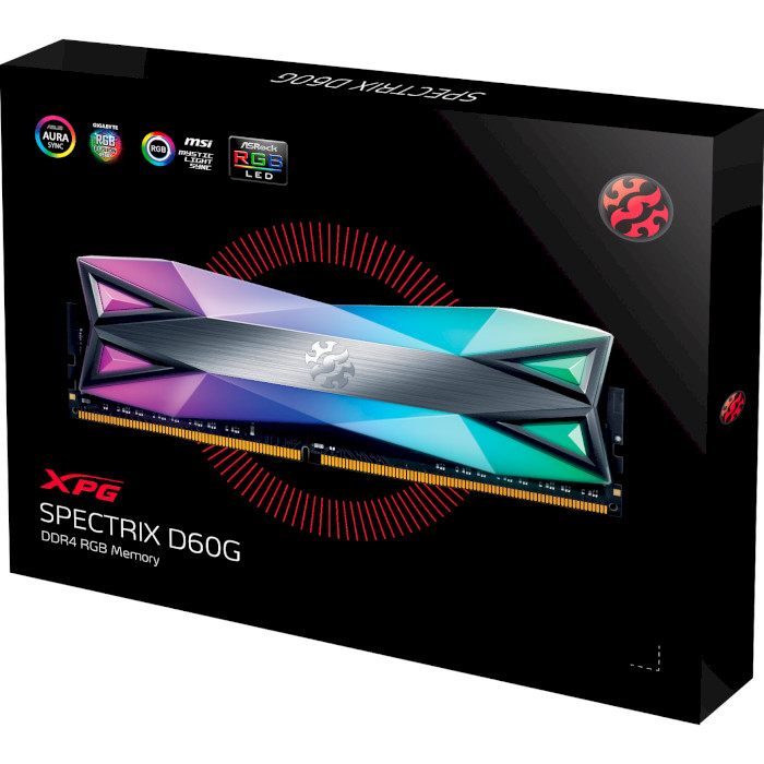 Модуль пам'яті ADATA XPG Spectrix D60G RGB Tungsten Gray DDR4 3600MHz 32GB Kit 2x16GB (AX4U360016G18I-DT60)