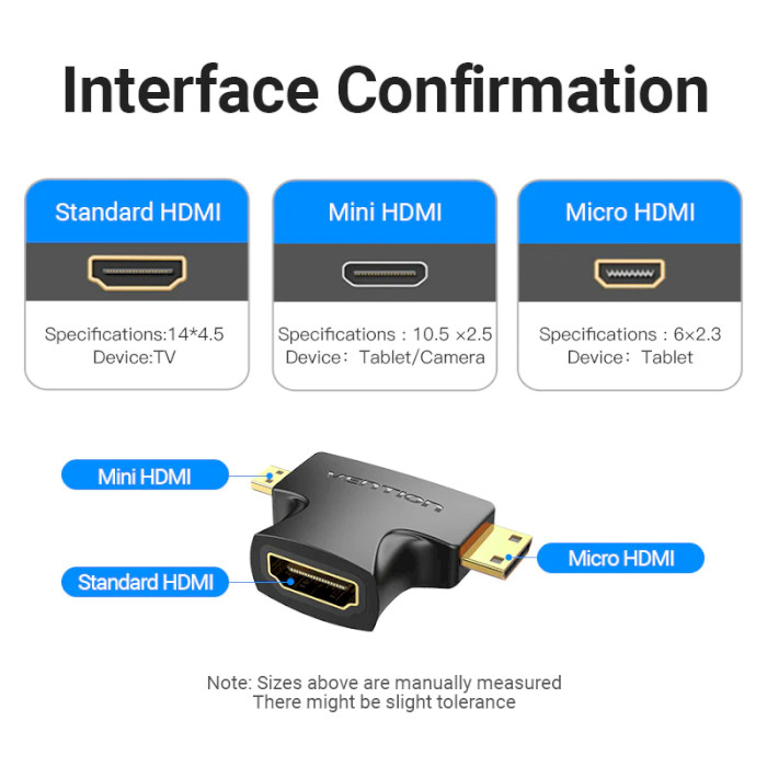 Адаптер угловой VENTION HDMI - Mini-HDMI/Micro-HDMI Black (AGFB0)