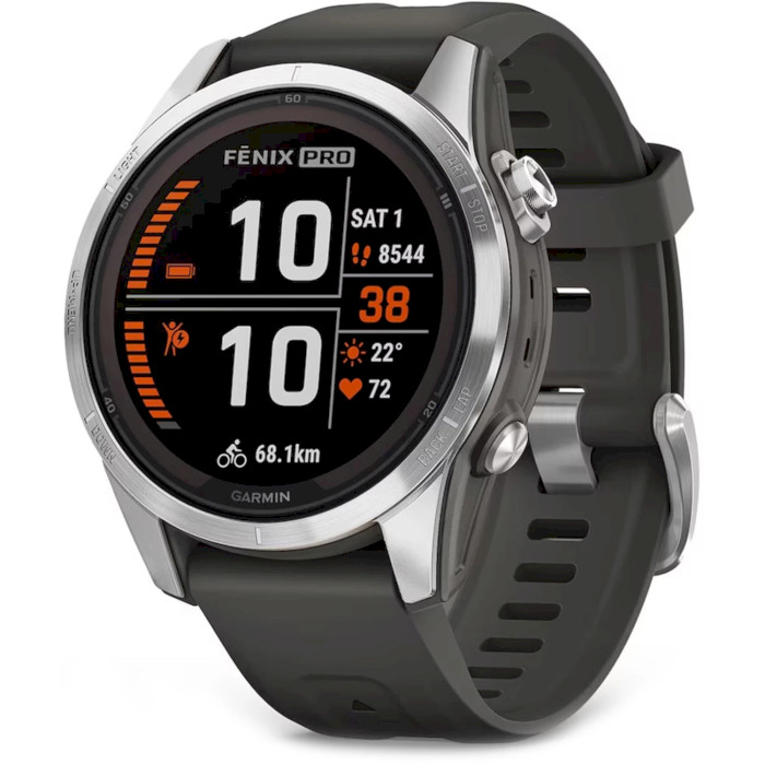 Смарт-годинник GARMIN Fenix 7S Pro Solar 42mm Silver with Graphite Band (010-02776-01)