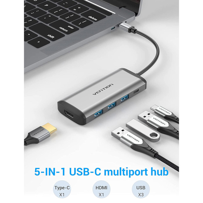 Порт-репликатор VENTION 5-in-1 USB-C to HDMI/USB3.0x3/PD (CNBHB)