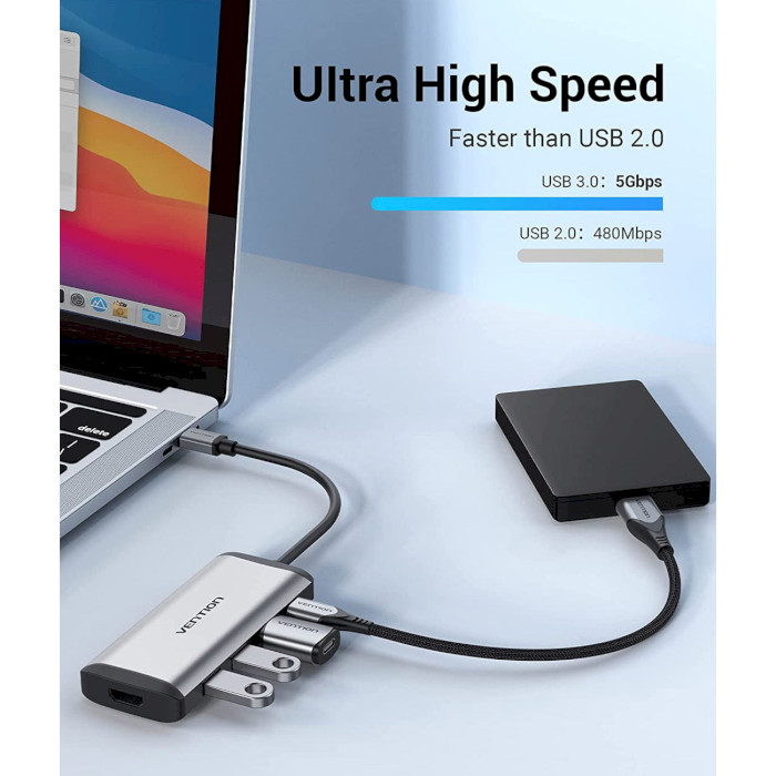 Порт-репликатор VENTION 5-in-1 USB-C to HDMI/USB3.0x3/PD (CNBHB)