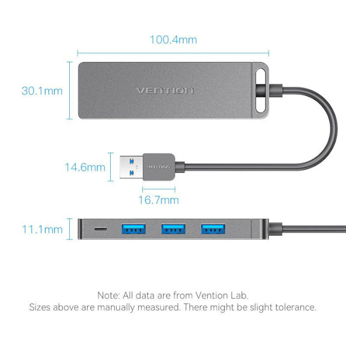 USB-хаб VENTION 5-in-1 USB-A to USB3.0x4/Micro-B Power (CHLBB)