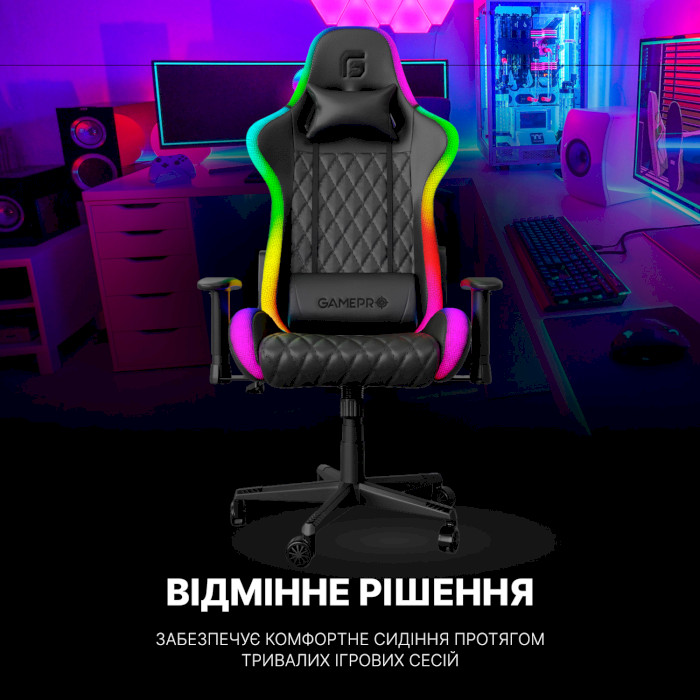 Крісло геймерське GAMEPRO Hero RGB Black (GC-700-BLACK)