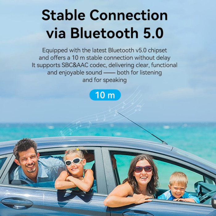 Bluetooth аудіо адаптер VENTION USB Car Bluetooth 5.0 Audio Receiver with Coiled Cable 1.5m (NAGHG)