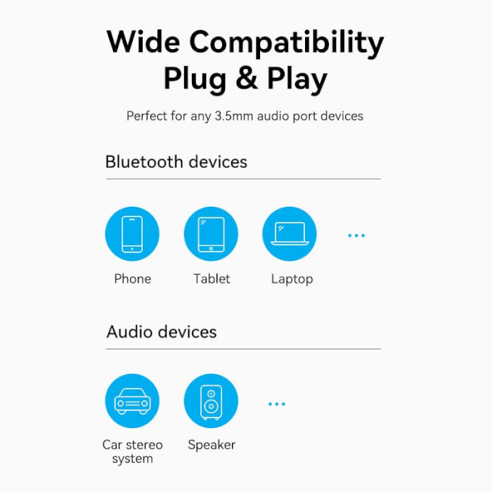 Bluetooth аудио адаптер VENTION USB Car Bluetooth 5.0 Audio Receiver with Coiled Cable 1.5m (NAGHG)