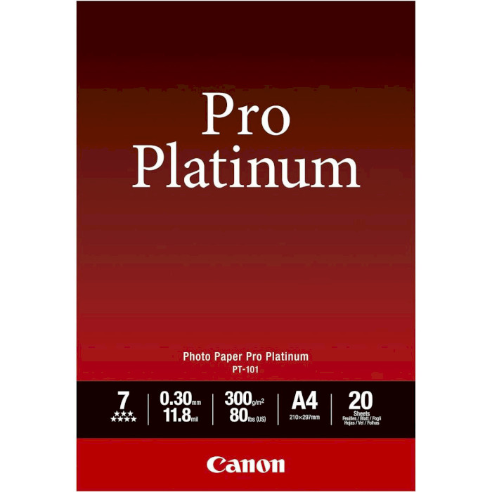 Фотобумага CANON Pro Platinum Photo Paper PT-101 A4 300г/м² 20л (2768B016)