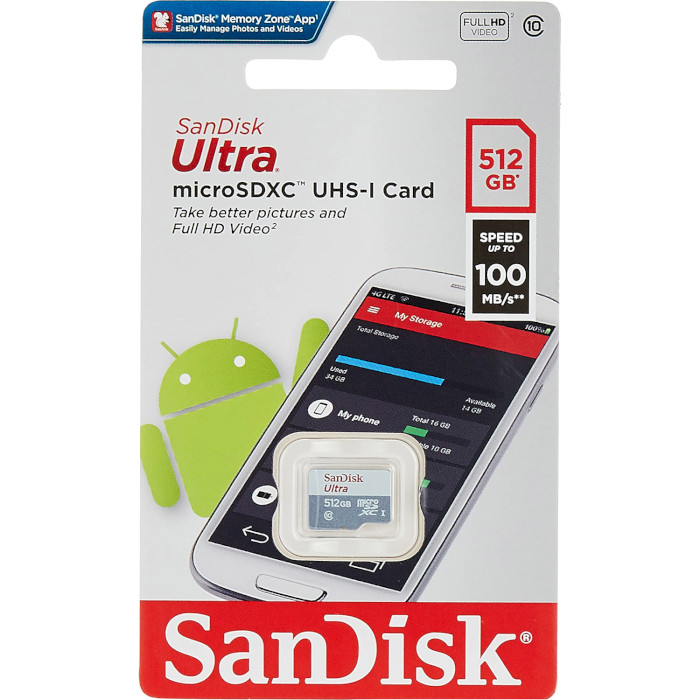 Карта памяти SANDISK microSDXC Ultra 512GB UHS-I Class 10 (SDSQUNR-512G-GN3MN)