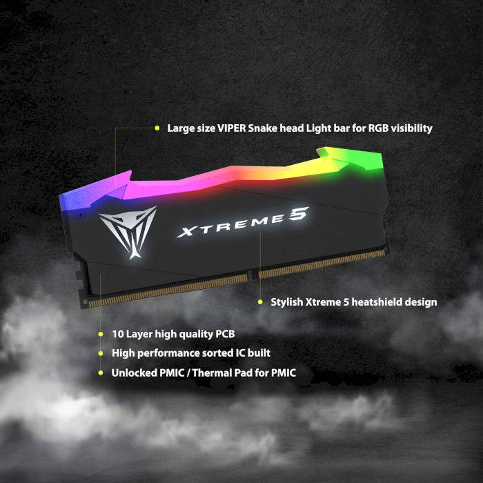 Модуль пам'яті PATRIOT Viper Xtreme 5 RGB DDR5 7800Mhz 32GB Kit 2x16GB (PVXR532G78C38K)